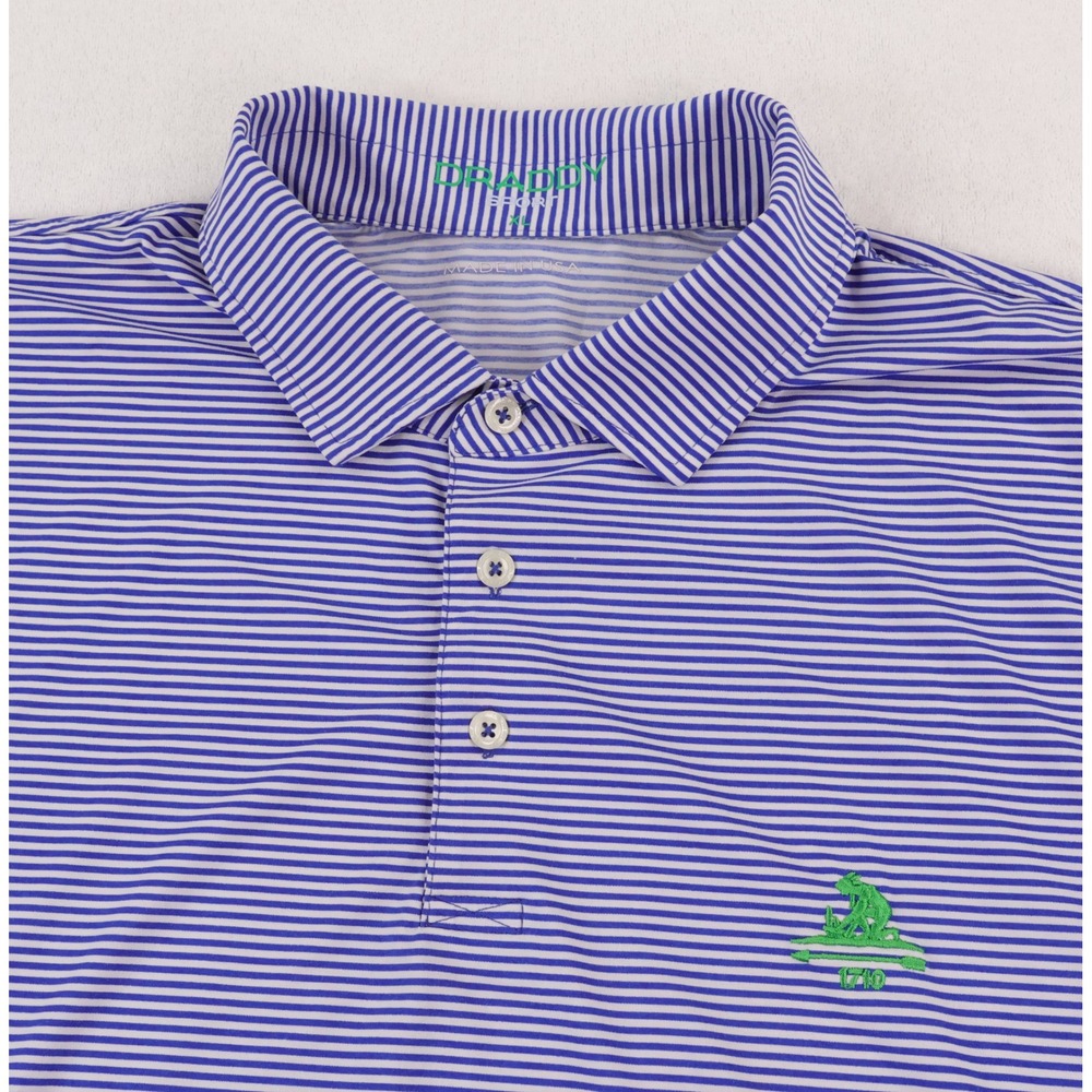 B. Draddy Sport Polo Shirt Mens XL Blue White Stripe Cherokee Plantation Golf